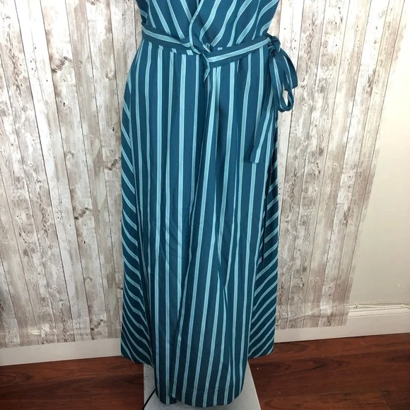 ❎SOLD Lafayette 148 Siri Wrap Dress Striped Blue Pacific Sleeveless Long Dress 2 - Picture 6 of 14